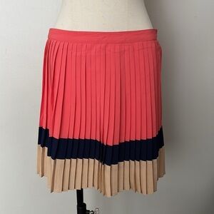 Triple Five Soul Pleated Coral/Navy/Tan Striped Skirt Sz XS